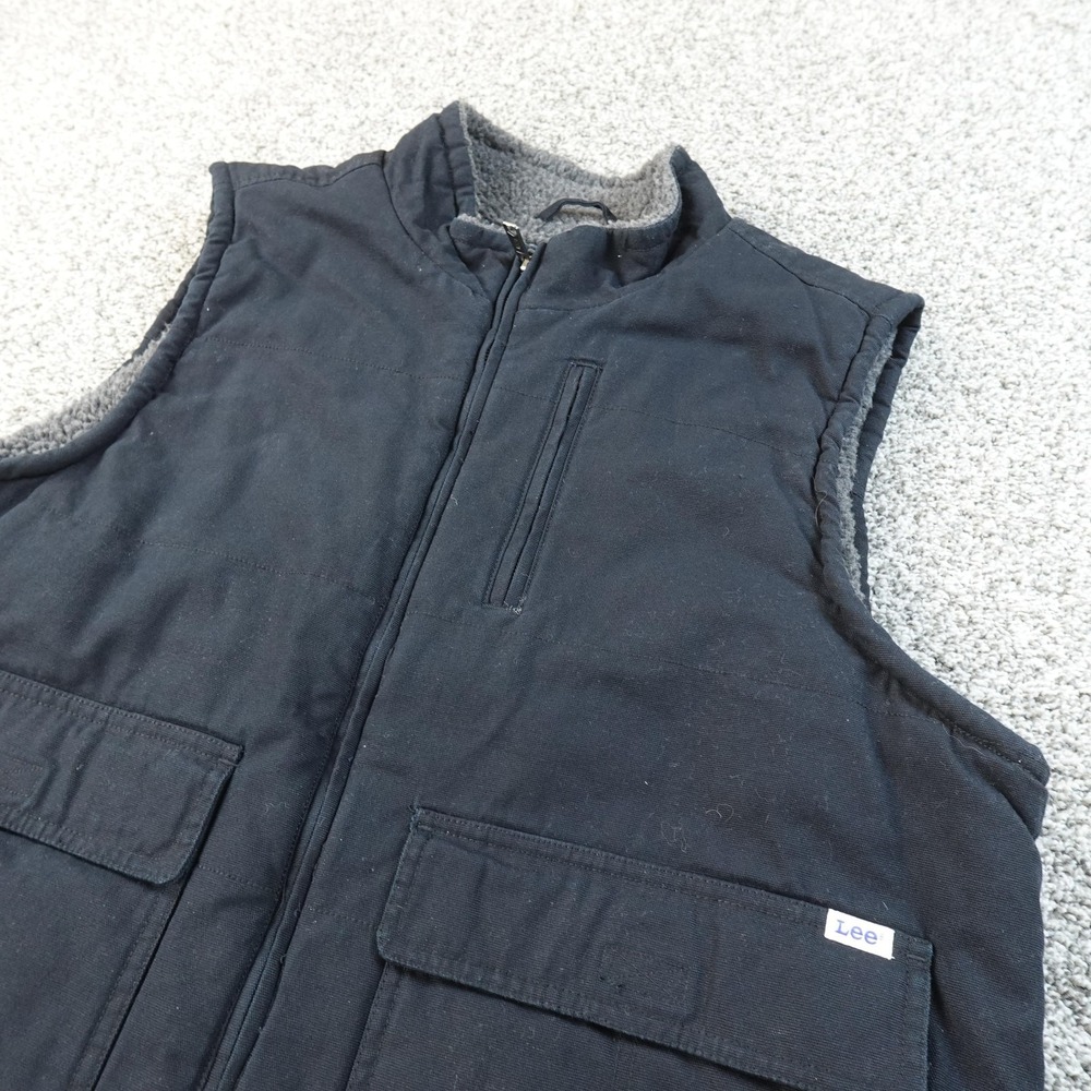 Lee‎ Vest Mens L Black Canvas Sherpa Lined Workwear Outdoor Warm Insulated